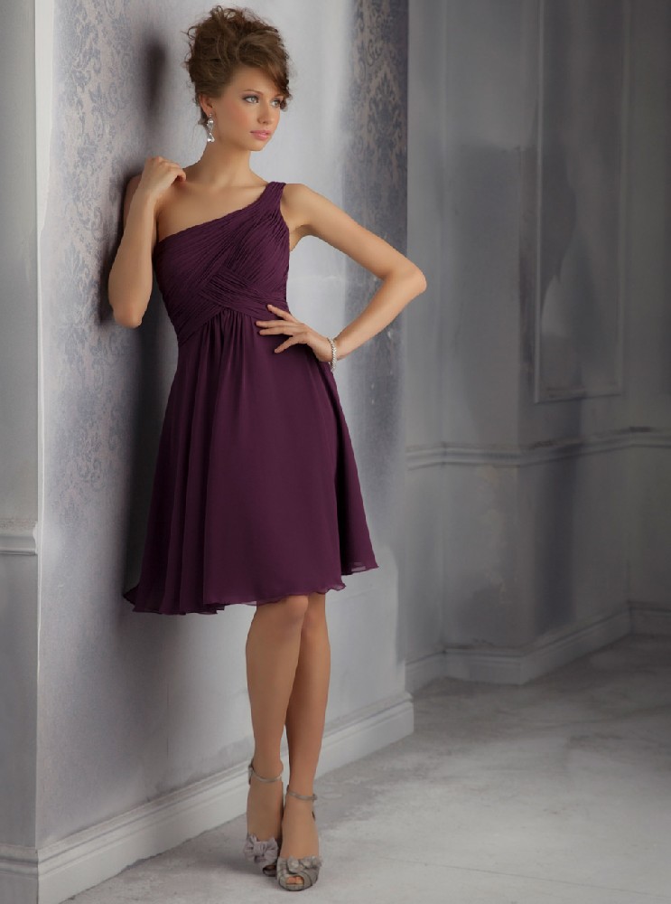 新款斜肩小礼服批发定制欧式紫色雪纺纱高腰礼服裙LIFU2048